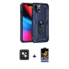 MARSİLYAN™- iPhone 14 Kılıf Ahenk Klasik Koleksiyonu - Siyah Buffer Hayalet Cam Ekran Koruyucu + PVD Metal Kamera Lens - PE