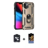 MARSİLYAN™- iPhone 14 Kılıf Ahenk Klasik Koleksiyonu - Siyah Buffer Hayalet Cam Ekran Koruyucu + PVD Metal Kamera Lens - SH