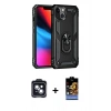 MARSİLYAN™- iPhone 14 Kılıf Ahenk Klasik Koleksiyonu - Siyah Buffer Hayalet Cam Ekran Koruyucu + PVD Metal Kamera Lens - SH