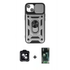 MARSİLYAN™- iPhone 14 Kılıf Ahenk Klasik - Şeffaf 360 Full Body Arka Koruyucu + PVD Metal Kamera Lens - MI