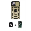MARSİLYAN™- iPhone 14 Kılıf Ahenk Klasik - Şeffaf 360 Full Body Arka Koruyucu + PVD Metal Kamera Lens - TU