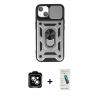 MARSİLYAN™- iPhone 14 Kılıf Ahenk Klasik - Şeffaf Pasifik Cam Ekran Koruyucu + PVD Metal Kamera Lens - MI