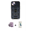 MARSİLYAN™- iPhone 14 Kılıf Ahenk Klasik - Şeffaf Pasifik Cam Ekran Koruyucu + Raze Metal Kamera Lens - MR