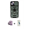 MARSİLYAN™- iPhone 14 Kılıf Ahenk Klasik - Şeffaf Pasifik Cam Ekran Koruyucu + Raze Metal Kamera Lens - MR
