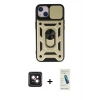 MARSİLYAN™- iPhone 14 Kılıf Ahenk Klasik - Şeffaf Pasifik Cam Ekran Koruyucu + PVD Metal Kamera Lens - PE