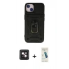 MARSİLYAN™- iPhone 14 Kılıf Ahenk Klasik - Şeffaf Pasifik Cam Ekran Koruyucu + PVD Metal Kamera Lens - PE