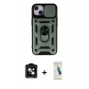 MARSİLYAN™- iPhone 14 Kılıf Ahenk Klasik - Şeffaf Pasifik Cam Ekran Koruyucu + PVD Metal Kamera Lens - TU