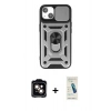 MARSİLYAN™- iPhone 14 Kılıf Ahenk Klasik - Şeffaf Pasifik Cam Ekran Koruyucu + PVD Metal Kamera Lens - TU