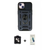 MARSİLYAN™- iPhone 14 Kılıf Ahenk Klasik - Şeffaf Pasifik Cam Ekran Koruyucu + PVD Metal Kamera Lens - TU