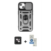 MARSİLYAN™- iPhone 14 Kılıf Ahenk Klasik - Şeffaf Royal Nano Ekran Koruyucu + PVD Metal Kamera Lens - PE