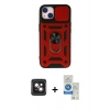 MARSİLYAN™- iPhone 14 Kılıf Ahenk Klasik - Şeffaf Royal Nano Ekran Koruyucu + PVD Metal Kamera Lens - PE