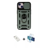 MARSİLYAN™- iPhone 14 Kılıf Ahenk Klasik - Siyah 3D Antistatik Cam Ekran Koruyucu + Diamond Kamera Lens - PE