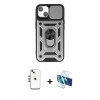 MARSİLYAN™- iPhone 14 Kılıf Ahenk Klasik - Siyah 3D Antistatik Cam Ekran Koruyucu + Shine Kamera Lens - GS