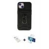 MARSİLYAN™- iPhone 14 Kılıf Ahenk Klasik - Siyah 3D Antistatik Cam Ekran Koruyucu + Diamond Kamera Lens - PE