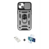 MARSİLYAN™- iPhone 14 Kılıf Ahenk Klasik - Siyah 3D Antistatik Cam Ekran Koruyucu + Diamond Kamera Lens - PE
