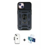 MARSİLYAN™- iPhone 14 Kılıf Ahenk Klasik - Siyah 3D Antistatik Cam Ekran Koruyucu + Shine Kamera Lens - SH