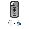 MARSİLYAN™- iPhone 14 Kılıf Ahenk Klasik - Siyah 3D Antistatik Cam Ekran Koruyucu + Shine Kamera Lens - YL