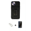 MARSİLYAN™- iPhone 14 Kılıf Ahenk Klasik - Siyah 3D Antistatik Hayalet Cam Ekran Koruyucu + Diamond Kamera Lens - PE