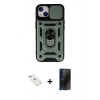 MARSİLYAN™- iPhone 14 Kılıf Ahenk Klasik - Siyah 3D Antistatik Hayalet Cam Ekran Koruyucu + Diamond Kamera Lens - SABE