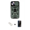 MARSİLYAN™- iPhone 14 Kılıf Ahenk Klasik - Siyah 3D Antistatik Hayalet Cam Ekran Koruyucu + Diamond Kamera Lens - KI