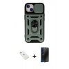 MARSİLYAN™- iPhone 14 Kılıf Ahenk Klasik - Siyah 3D Antistatik Hayalet Cam Ekran Koruyucu + Diamond Kamera Lens - PE