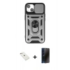 MARSİLYAN™- iPhone 14 Kılıf Ahenk Klasik - Siyah 3D Antistatik Hayalet Cam Ekran Koruyucu + Diamond Kamera Lens - PE