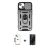 MARSİLYAN™- iPhone 14 Kılıf Ahenk Klasik - Siyah 3D Antistatik Hayalet Cam Ekran Koruyucu + Shine Kamera Lens - YL