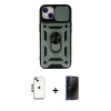 MARSİLYAN™- iPhone 14 Kılıf Ahenk Klasik - Siyah 3D Antistatik Hayalet Cam Ekran Koruyucu + Shine Kamera Lens - GD