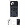 MARSİLYAN™- iPhone 14 Kılıf Ahenk Klasik - Siyah 3D Antistatik Hayalet Cam Ekran Koruyucu + Shine Kamera Lens - SH