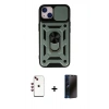 MARSİLYAN™- iPhone 14 Kılıf Ahenk Klasik - Siyah 3D Antistatik Hayalet Cam Ekran Koruyucu + Shine Kamera Lens - KI