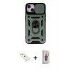 MARSİLYAN™- iPhone 14 Kılıf Ahenk Klasik - Siyah Bilvis 3D Cam Ekran Koruyucu + Diamond Kamera Lens - PE