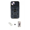 MARSİLYAN™- iPhone 14 Kılıf Ahenk Klasik - Siyah Bilvis 3D Cam Ekran Koruyucu + Diamond Kamera Lens - SABE