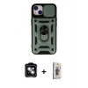 MARSİLYAN™- iPhone 14 Kılıf Ahenk Klasik - Siyah Bilvis 3D Cam Ekran Koruyucu + PVD Metal Kamera Lens - GS