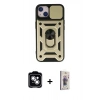 MARSİLYAN™- iPhone 14 Kılıf Ahenk Klasik - Siyah Bilvis 3D Cam Ekran Koruyucu + PVD Metal Kamera Lens - GS