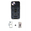 MARSİLYAN™- iPhone 14 Kılıf Ahenk Klasik - Siyah Bilvis 3D Cam Ekran Koruyucu + Shine Kamera Lens - MI