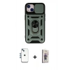 MARSİLYAN™- iPhone 14 Kılıf Ahenk Klasik - Siyah Bilvis 3D Cam Ekran Koruyucu + Shine Kamera Lens - MI