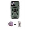 MARSİLYAN™- iPhone 14 Kılıf Ahenk Klasik - Siyah Bilvis 3D Cam Ekran Koruyucu + Raze Metal Kamera Lens - KI