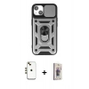 MARSİLYAN™- iPhone 14 Kılıf Ahenk Klasik - Siyah Bilvis 3D Cam Ekran Koruyucu + Shine Kamera Lens - GD