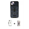 MARSİLYAN™- iPhone 14 Kılıf Ahenk Klasik - Siyah Bilvis 3D Cam Ekran Koruyucu + Shine Kamera Lens - GI