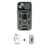 MARSİLYAN™- iPhone 14 Kılıf Ahenk Klasik - Siyah Bilvis 3D Cam Ekran Koruyucu + Shine Kamera Lens - GI