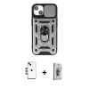 MARSİLYAN™- iPhone 14 Kılıf Ahenk Klasik - Siyah Bilvis 3D Cam Ekran Koruyucu + Shine Kamera Lens - KI