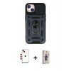 MARSİLYAN™- iPhone 14 Kılıf Ahenk Klasik - Siyah Bilvis 3D Cam Ekran Koruyucu + Shine Kamera Lens - KI