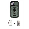 MARSİLYAN™- iPhone 14 Kılıf Ahenk Klasik - Siyah Bilvis 3D Cam Ekran Koruyucu + Shine Kamera Lens - KI