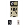 MARSİLYAN™- iPhone 14 Kılıf Ahenk Klasik - Siyah Bilvis 3D Cam Ekran Koruyucu + PVD Metal Kamera Lens - YL