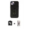 MARSİLYAN™- iPhone 14 Kılıf Ahenk Klasik - Siyah Bilvis 3D Cam Ekran Koruyucu + PVD Metal Kamera Lens - YL