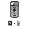 MARSİLYAN™- iPhone 14 Kılıf Ahenk Klasik - Siyah Bilvis 3D Cam Ekran Koruyucu + PVD Metal Kamera Lens - YL