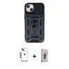 MARSİLYAN™- iPhone 14 Kılıf Ahenk Klasik - Siyah Bilvis 3D Cam Ekran Koruyucu + Shine Kamera Lens - YL