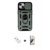 MARSİLYAN™- iPhone 14 Kılıf Ahenk Klasik - Siyah Bilvis 3D Mat Cam Ekran Koruyucu + Diamond Kamera Lens - SABE