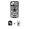 MARSİLYAN™- iPhone 14 Kılıf Ahenk Klasik - Siyah Bilvis 3D Mat Cam Ekran Koruyucu + PVD Metal Kamera Lens - GS