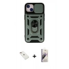 MARSİLYAN™- iPhone 14 Kılıf Ahenk Klasik - Siyah Bilvis 3D Mat Cam Ekran Koruyucu + Diamond Kamera Lens - KI
